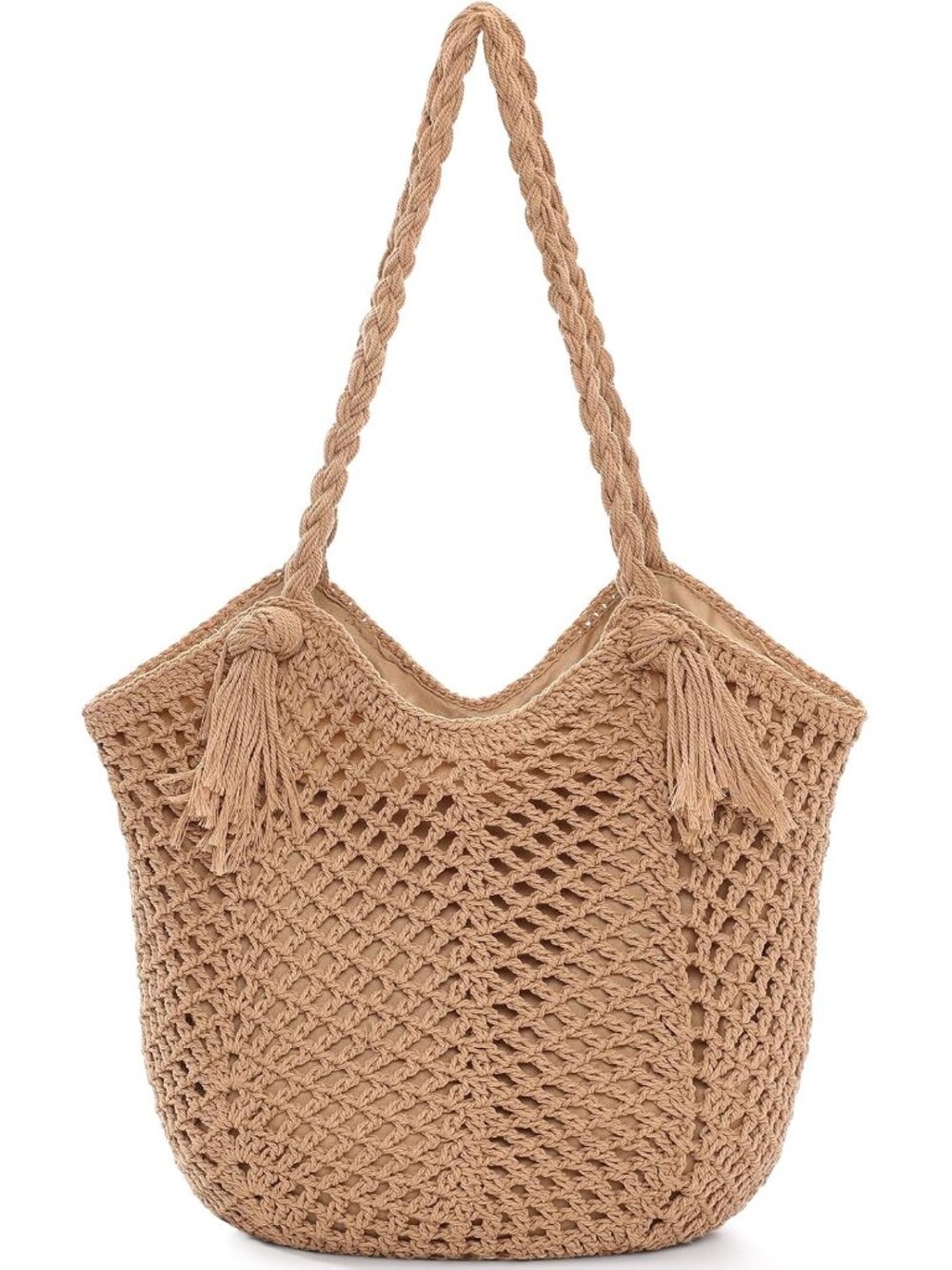 Crochet Beach Bag Purse Summer Woven Tote Shoulder Bag with Lining